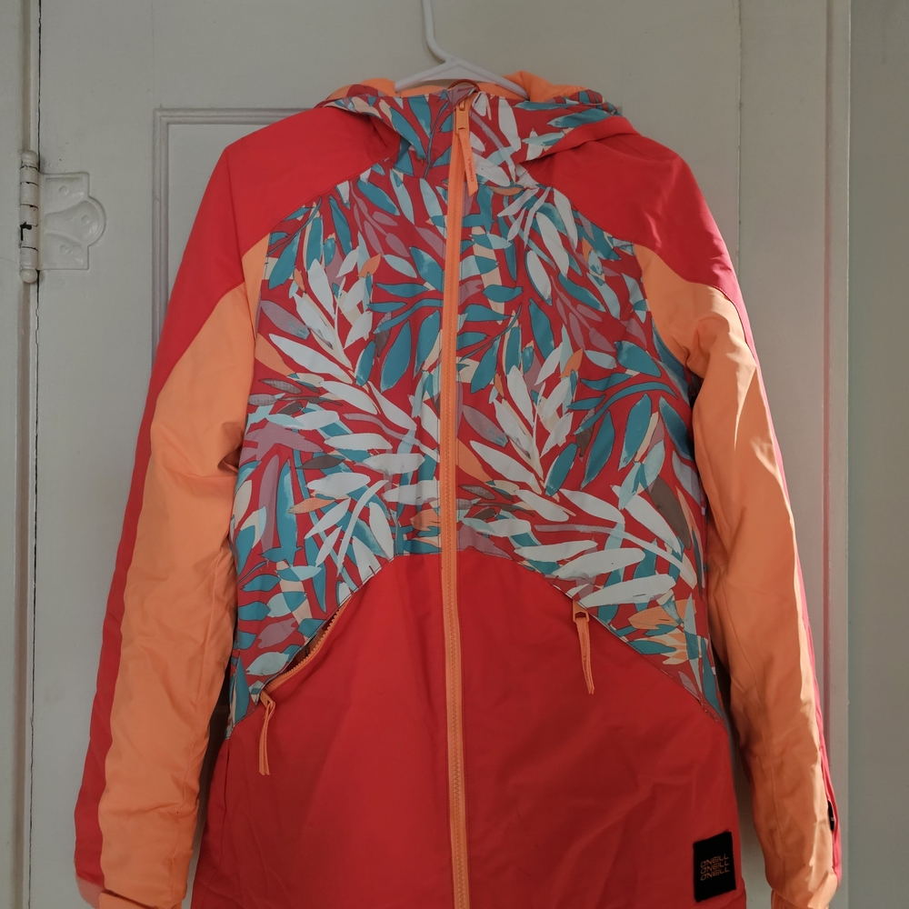 O'Neill Red and Orange Hooded Ski And Snowboard Jacket